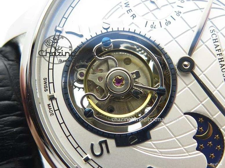 MIROTIME 0518 UrbanStyle Portuguese Tourbillon Power Reserve Moonphase SS White Dial On Black Leather Strap 7318